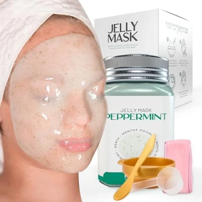 Image of BRÜUN Peel Off Peppermint Jelly Mask for Face Care A 23 fl oz Rubber Jar 30 to 35 Treatments Skin Moisturizing Gel of Spa Set Men, Women and Adults