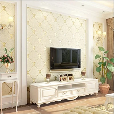 Image of KeTian Modern Simple 3D Imitation Deerskin Non Woven Wallpaper for Living Room Bedroom TV Background Diamond Lattice Pattern Wall Paper Roll Beige Color 0.53m (1.73&#039; W) x 10m(32.8&#039;L)=5.3m2 (57 sq.ft)