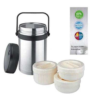 Image of Isosteel Vacuum Food Container 1.5 L, Dishwasher Proof, 18/8 Stainless Steel, Plus 3 Plastic containers Suitable for Micro Wave, VA 9683