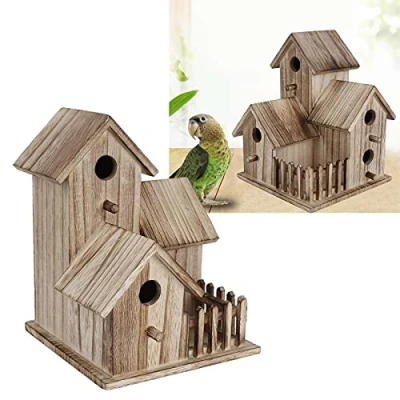 Image of Kuuleyn Wood Bird House, Wooden Birdhouse Small Outdoor Garden Nesting Box House Pet Supplies Decoration