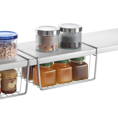 Image of WENKO Wardrobe basket Kanguro 30x26x14 cm, Silver, 13.7 x 26 31 cm