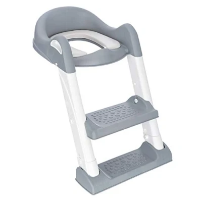 Image of FiNeWaY Baby Kids Toddler Child Toilet Potty Training Step Ladder Seat Steps Assistant for Trainer (Padded Grey)