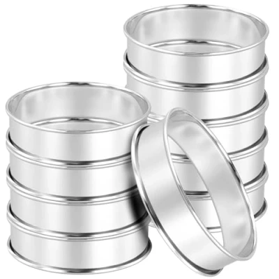 Image of JEUIHAU 10PCS 10 cm / 4 Inches Crumpet Rings, 304 Stainless Steel Baking Double Rolled Tart English Muffin Rings for Pancake, Cookie Making
