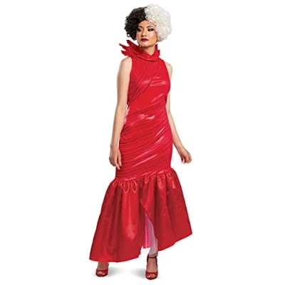 Image of Disguise 118539N De Vil Costume, Official Disney Estella Red Dress Outfit from Cruella Live Action Movie Adult Sized, Small (4 6)