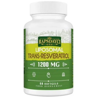 Image of 1200mg Liposomal Trans Resveratrol, 98% Pure Formula, Resveratrol Supplement, 60 Softgels for Heart, Skin, and Anti Aging Antioxidant, Better Absorption