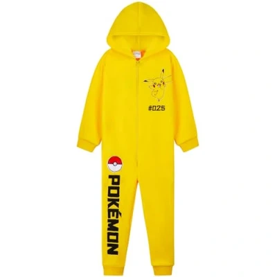 Image of Pokemon Fleece Onesie for Boys Warm Hooded Kids Teenagers 4 14 Years PJs Comfy Loungewear Gifts (Yellow, 11 12 Years)