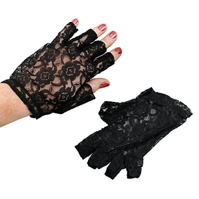 Image of Bristol Novelty BA669 Lace Gloves 9&quot; Fingerless Black, Womens, One Size
