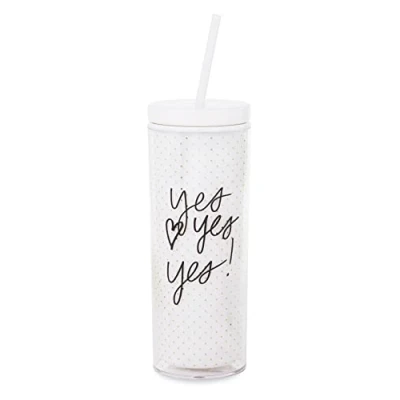 Image of Kate Spade New York Bridal Insulated Tumbler with Reusable Straw, 20 Ounce Acrylic Travel Cup Lid, Yes (Gold Dots)