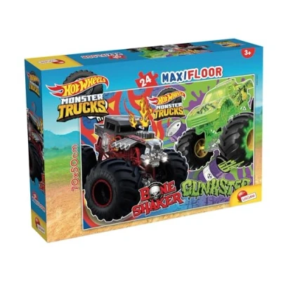 Image of Lisciani HOT WHEELS MONSTER TRUCKS Puzzle MaxiFloor Large starring BoneShaker and Gunkster 24 Pieces For Children aged 3 up Stimulates Thinking Agility Gift Idea
