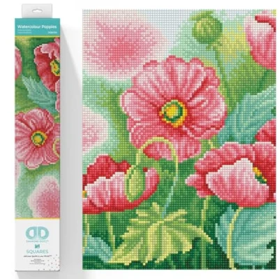 Image of DIAMOND DOTZ Squares DQ8 Intermediate Kit, Watercolour Poppies, 37 x 30cm
