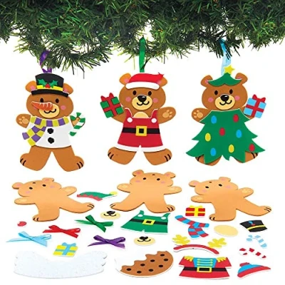 Image of Baker Ross FX373 Christmas Bear Mix and Match Decoration Kits Pack of 8, Kids Decorations Craft Kit, Arts Crafts