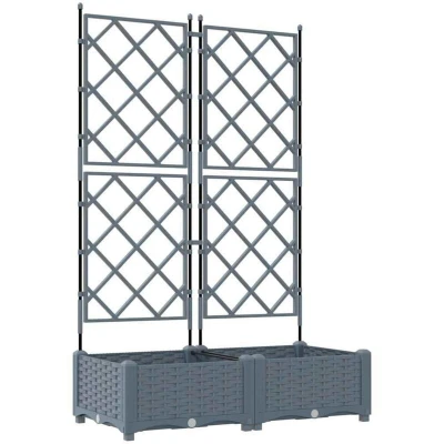 Image of vidaXL Garden Planter with Trellis 2 pcs Light Grey 80x40x125.5 cm