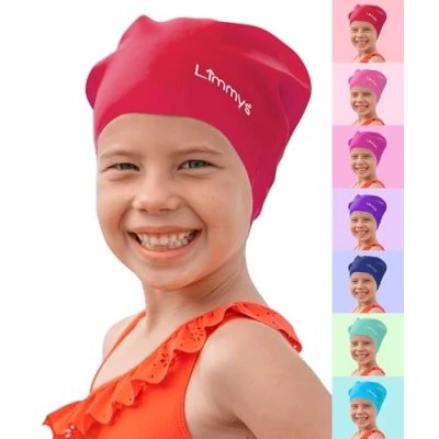 Image of Limmys Kids Long Hair Swimming Cap 100% Silicone Swim Caps for Boys and Girls Premium Quality, Stretchable Comfortable Hats Available in Different Attractive Colours (Red)