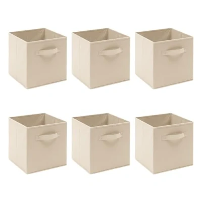 Image of BonChoice Foldable Storage Cubes Boxes Pack of 6 with Handle for Home Organization, Fabric Wardrobe Box Organizer Basket Bins Clothes Beddings Toys Towels, Collapsible &amp; Durable (Beige, 6)