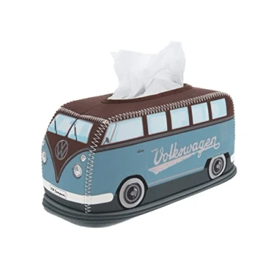 Image of BRISA VW Collection Volkswagen Neoprene Cosmetic Napkin Dispenser Paper Tissue Box for Bathroom in T1 Bus Campervan Design (Petrol/Brown)