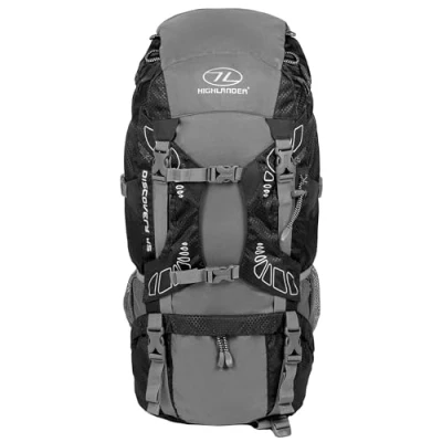 Image of Highlander Lightweight Camping Rucksack 45L 65L 85L Large Hiking Backpack with Nylon Waterproof Cover Unisex Fits Any Hight Due To Adjustable Strap System