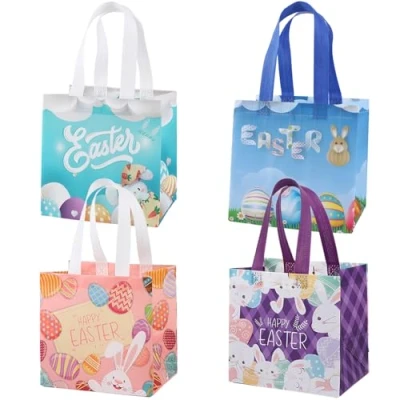 Image of AUXHCYL 4 Pack easter Gift Bags for kids, Non Woven Egg Hunt with Handles, Reusable Basket treats，Egg Party Supplies
