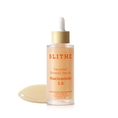 Image of Blithe Blemish Serum Niacinamide 5% Dark Spot Corrector for Face Vitamin B3 Face, Skin Soothing Cica &amp; Allantoin, Arbutin Tranexamic Acid, 1oz
