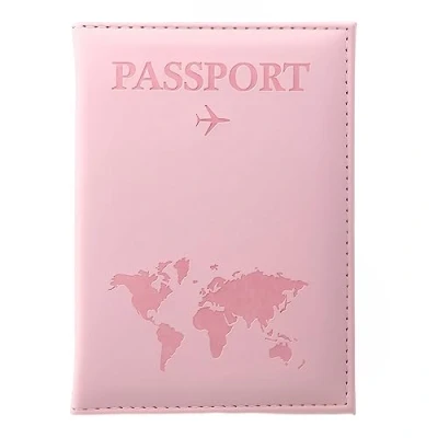 Image of SamHeng Map Passport Holder, Portable Universal Cover for Women Men, PU Leather Airplane Travel Wallet Case Organiser Credit Cards Boarding Passes (Pink)