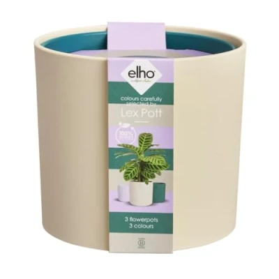 Image of elho Lex Pott set of 3 Plant Pots Indoor 100% Recycled Plastic Ø 11, 13 and 14 cm White/Velvet Cream