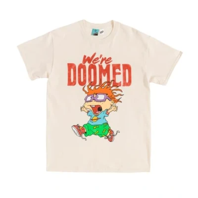 Image of TruffleShuffle Rugrats Chuckie We&#039;re Doomed Ecru T Shirt White 100% Cotton Perfect for 80s Movie Fans
