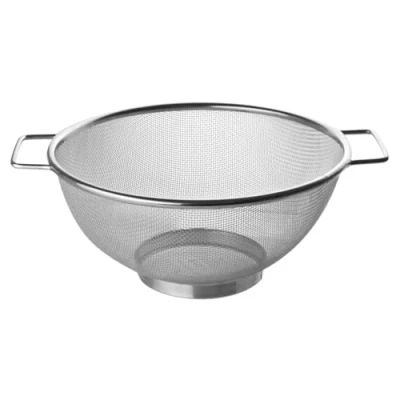Image of FACKELMANN Wire Colander, Stainless Steel, Fine Mesh Sieve, Flour Sifter, Draining Paster Noodles Vegetable and Fruits, Two Handles for Easy Grip, 26x31x11cm, Silver