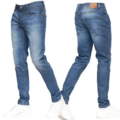 Image of Crosshatch Stretch Slim Fit Jeans Mens Denim Designer Trousers Pants by JeanBase Stone Wash 32W X 32L