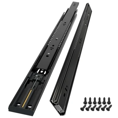 Image of AOLISHENG Soft Close Drawer Runners Slides 600mm Heavy Duty 45kg Load Capacity Draw Sliders Full Extension Ball Bearing Kitchen Cabinet Replacement Side Mount, Black 1 Pair