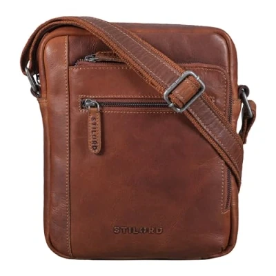 Image of STILORD &#039;Bruce&#039; Vintage Men&#039;s Leather Bag Small Shoulder for Men 9.7 iPad Messenger Genuine Leather, Colour:Porto Cognac