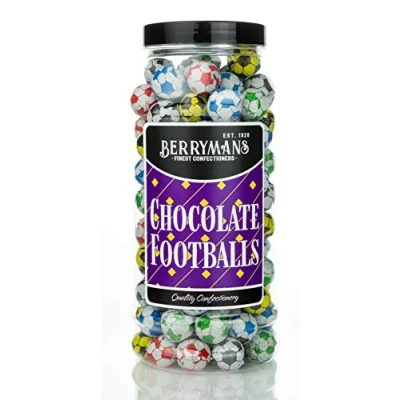 Image of Original Chocolate Footballs Retro Sweets Gift Jar By Berrymans Sweet Shop Classic Sweets, Traditional Taste.