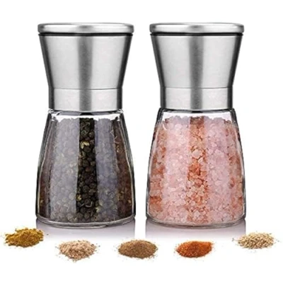 Image of Salt and Pepper Grinder Premium Stainless Steel Mill with Adjustable Coarseness Shaker Set of 2