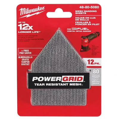 Image of Milwaukee 48805080 67 x 92mm G80 Mesh Sanding Sheets for M12 FDSS Pack of 13