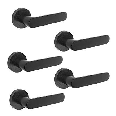 Image of Emuca Internal Door Handles, Batch of 5 Sets Handles with D.50 mm (1,96 inch) Rose, Aluminium, Black.
