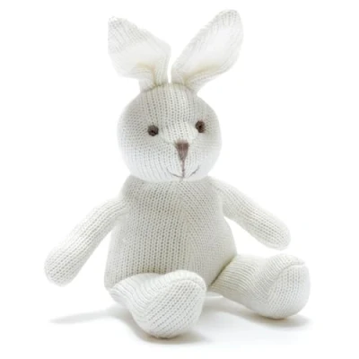 Image of Best Years Knitted Organic Cotton White Bunny Rabbit Baby Rattle. Suitable from Birth
