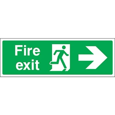 Image of Fire exit right safety sign Self adhesive sticker 300mm x 100mm