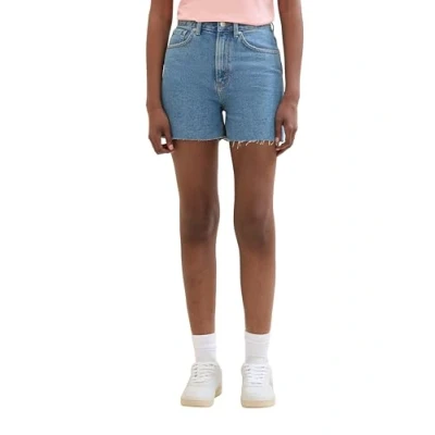 Image of TOM TAILOR Denim Women&#039;s 1041242 Mom High Waist Jeans Shorts, 10119 Used Mid Stone Blue Denim, S