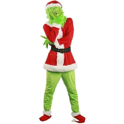 Image of NSASL Christmas Grinch Costume,Men Deluxe Santa Claus Suit Green Xmas Outfit Cosplay Costumes (Color : A, Size XL)