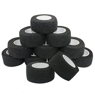 Image of COMOmed Cohesive Bandages Vet Wrap Elastic Bandage Black 2.5cm x 4.5m 12 rolls Ankle Non woven FDA certified