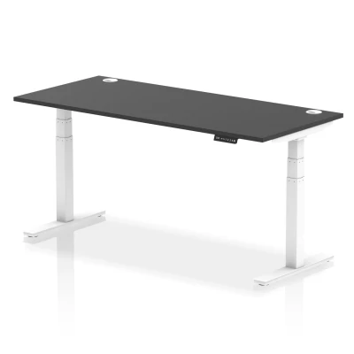 Image of Air 1800x800mm Height Adjustable Desk Black Top Cable Ports White Leg