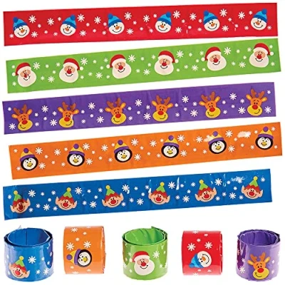 Image of Baker Ross FX402 Christmas Chums Snap On Bracelets Pack of 10, Xmas Party Bag Fillers for Kids, Festive Wrist Bands and Children