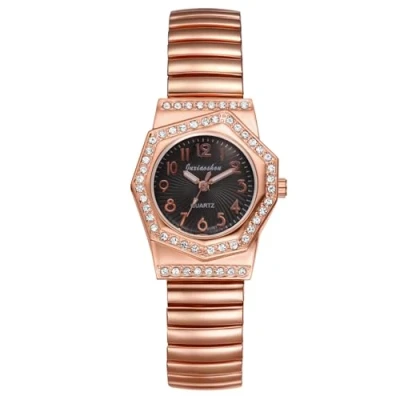 Image of JewelryWe Iced Out Square Elastic Watch: Easy Reader Analog Quartz Stretch Band Dress Watch Expansion Wristwatch for Women