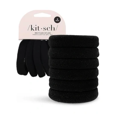 Image of Kitsch Recycled Nylon Thick Hair Elastics, Ties, Accessories, Ponytail, 6pc Set (Black)
