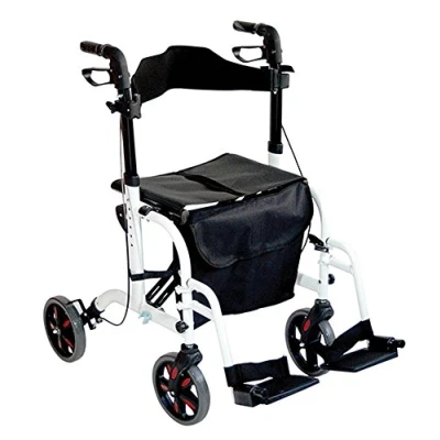 Image of Aidapt Duo Deluxe White Folding Light Weight 4 Wheeled Rollator Transit Chair Mobility Aid with Seat, Foot Plates, Carry Bag, Lockable Brakes and Puncture Proof Tyres for Indoor Outdoor use.
