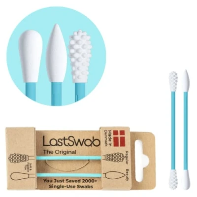 Image of LASTSWAB Reusable qtips Double Pack Cotton Swabs for Ear Wax removal and Pointed Makeup Zero Waste Eco friendly product (Turquoise)