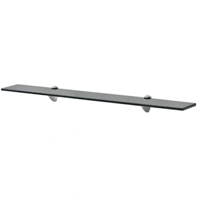Image of vidaXL Tempered Safety Glass Floating Wall Shelf, Modern Clear Shelf with Zinc Alloy Clip Brackets, Substantial Load Capacity, Suitable for Various Rooms