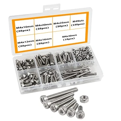 Image of M4 Stainless Steel Screws, Self Drilling Metal 304 Hex Head Button Socket Cable Bolts Screws with Nuts Assortment Bolt Nut