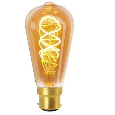 Image of Girard Sudron 716678 LED 64mm Edison Teardrop ST64 Twisted Filament Lightbulb Lamp, B22 (BC Bayonet Cap), Amber, Warm White, 400 Lumens, Dimmable, 4 W