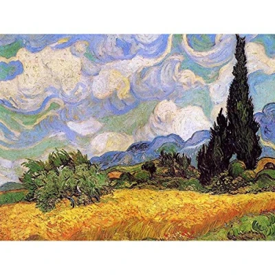 Image of Wee Blue Coo Vincent Van Gogh Wheat Field With Cypresses 1889 Painting Art Print Poster Wall Decor 12X16 Inch