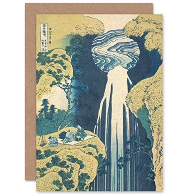 Image of Artery8 Hokusai Amida Falls Kisokaido Road Japan Waterfall Fine Art Greeting Card Plus Envelope Blank Inside