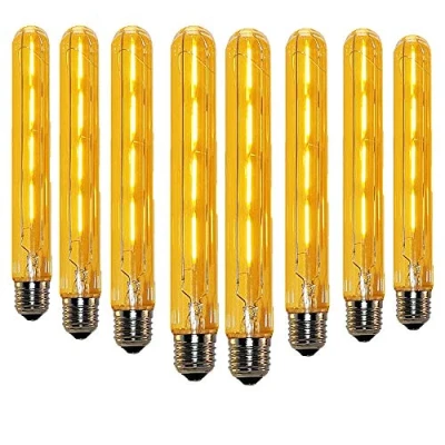 Image of Pack of 8 Edison Retro Vintage Decorative Tube Light Bulbs E27 4W (Replace 40W Screw Halogen Bulb) T30 Filament LED Warm White 2700K Long Test Bulb Amber Glass Non dimmable AC 220 240V